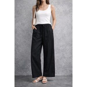 Rebecca Taylor Black Stretch Linen Pull On Wide Leg Pants Size 2 l NEW